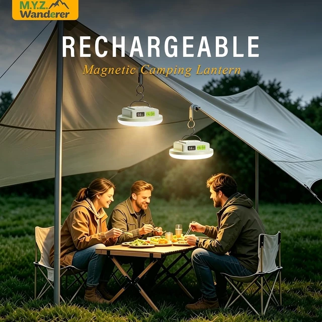 Alt view image 2 of 7 - 2-Pack 4500LM Rechargeable Camping Lantern, 4 Modes Dimmable, 12000mAh Magnetic for Emergency