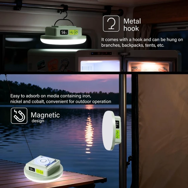 Alt view image 6 of 7 - 2-Pack 4500LM Rechargeable Camping Lantern, 4 Modes Dimmable, 12000mAh Magnetic for Emergency