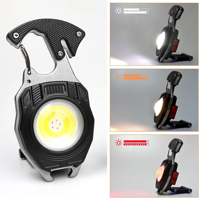 Alt view image 2 of 7 - 4-Pack Rechargeable COB Keychain Flashlight, 7 Modes, High Lumen for EDC, Camping & Emergencies
