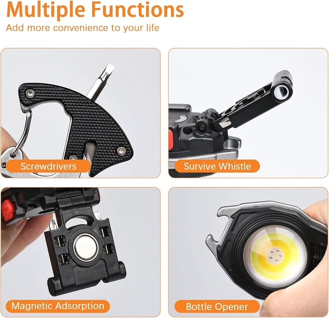 Alt view image 6 of 7 - 4-Pack Rechargeable COB Keychain Flashlight, 7 Modes, High Lumen for EDC, Camping & Emergencies