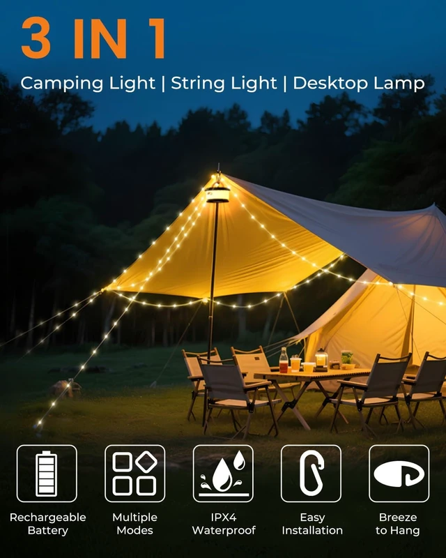 Alt view image 4 of 7 - 2-Pack Retractable 4-in-1 Camping String Lights