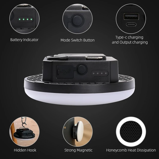 Alt view image 5 of 5 - Rechargeable Camping Hanging Tent Light, 3 Color Modes, IPX5 Waterproof for Outdoor & Hiking