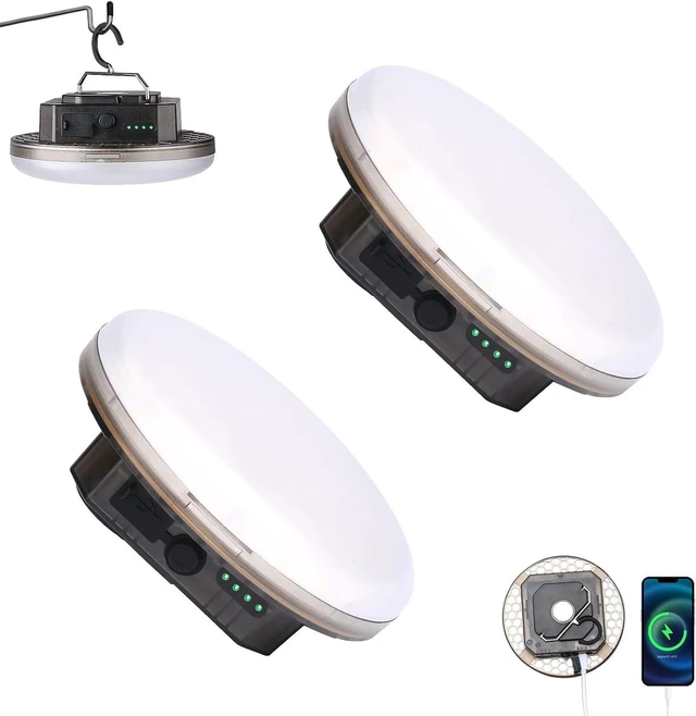 Main image of 2-Pack 40W 5000LM Rechargeable Camping Hanging Tent Lights, 4 Lighting Modes