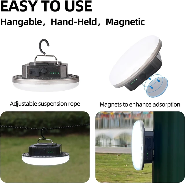 Alt view image 4 of 6 - 2-Pack 40W 5000LM Rechargeable Camping Hanging Tent Lights, 4 Lighting Modes