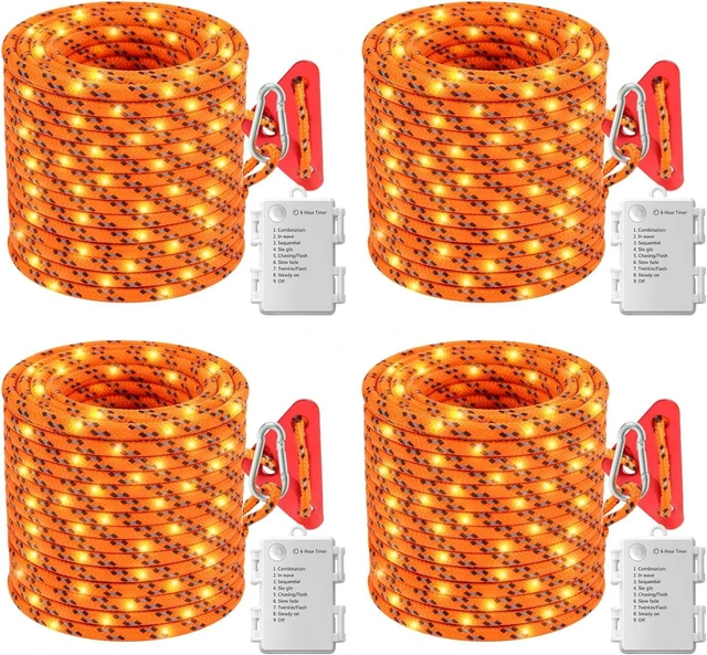 Main image of 4-Pack 33ft Waterproof Camping String Lights, 50 LED 8 Modes, Anti-Trip Glow Guylines for RV & Hiking