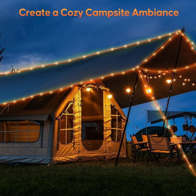 Alt view image 2 of 7 - 4-Pack 33ft Waterproof Camping String Lights, 50 LED 8 Modes, Anti-Trip Glow Guylines for RV & Hiking