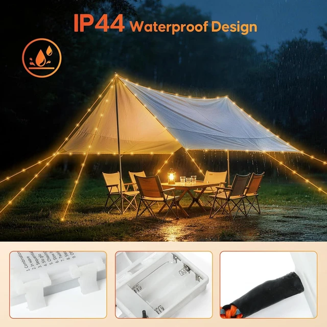 Alt view image 3 of 7 - 4-Pack 33ft Waterproof Camping String Lights, 50 LED 8 Modes, Anti-Trip Glow Guylines for RV & Hiking