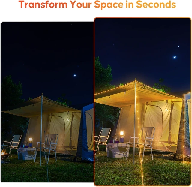 Alt view image 5 of 7 - 4-Pack 33ft Waterproof Camping String Lights, 50 LED 8 Modes, Anti-Trip Glow Guylines for RV & Hiking