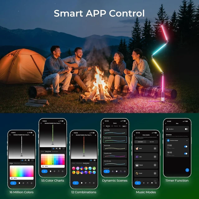 Alt view image 2 of 7 - Smart Rechargeable RGB Camping Light, 53" Foldable Ambient