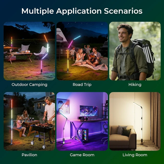 Alt view image 4 of 7 - Smart Rechargeable RGB Camping Light, 53" Foldable Ambient