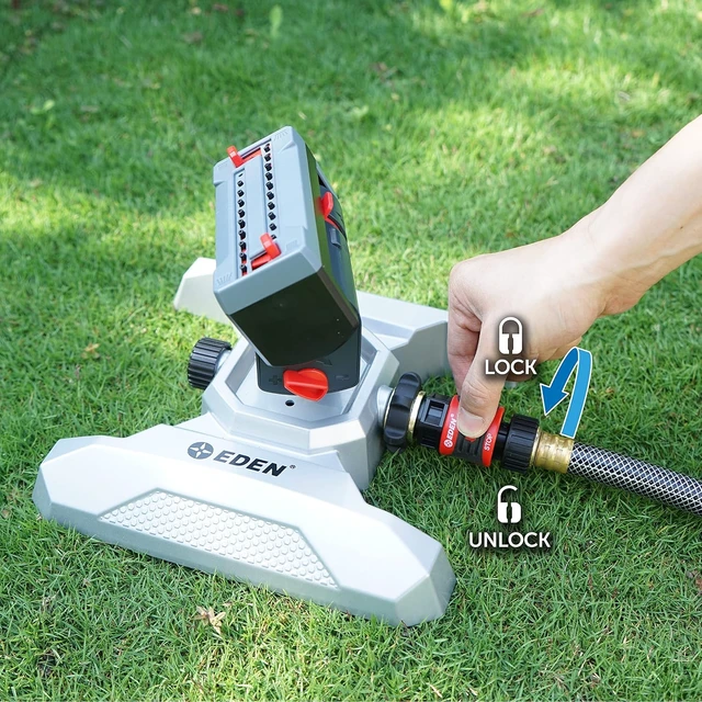 Alt view image 3 of 6 - Metal 4-Way Mini Turbo Oscillating Sprinkler with Quick Connect, 20 Nozzles, 4,000 sq ft