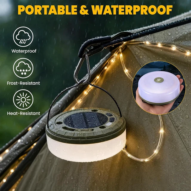 Alt view image 5 of 7 - 2-Pack 32.8ft Solar Camping String Lights, Warm/RGB Rechargeable Tent Lights