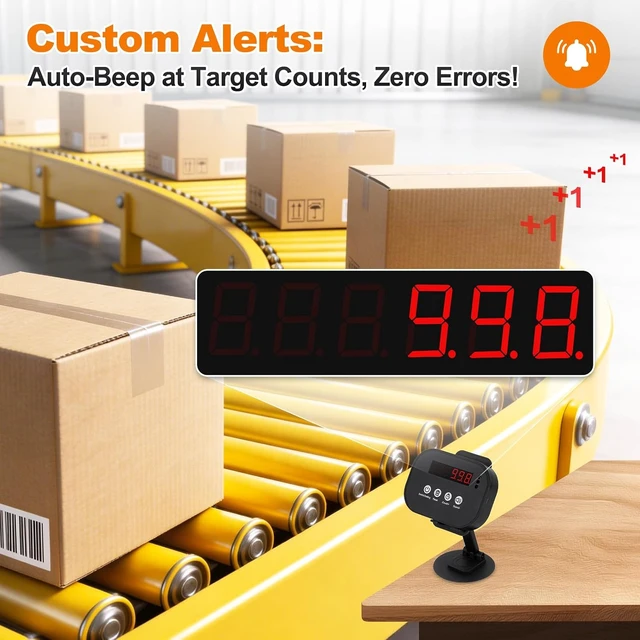 Alt view image 3 of 7 - Wireless Infrared LED Counter, 999999 Count, Rechargeable with Preset Alarm for Conveyor & Gym