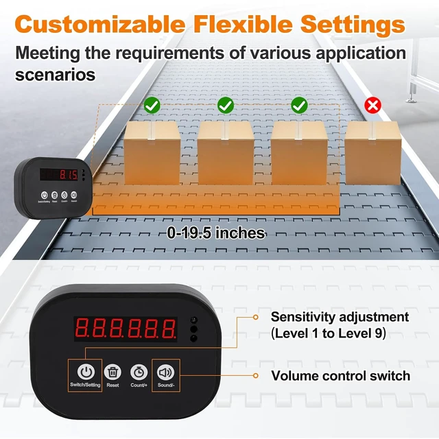 Alt view image 5 of 7 - Wireless Infrared LED Counter, 999999 Count, Rechargeable with Preset Alarm for Conveyor & Gym
