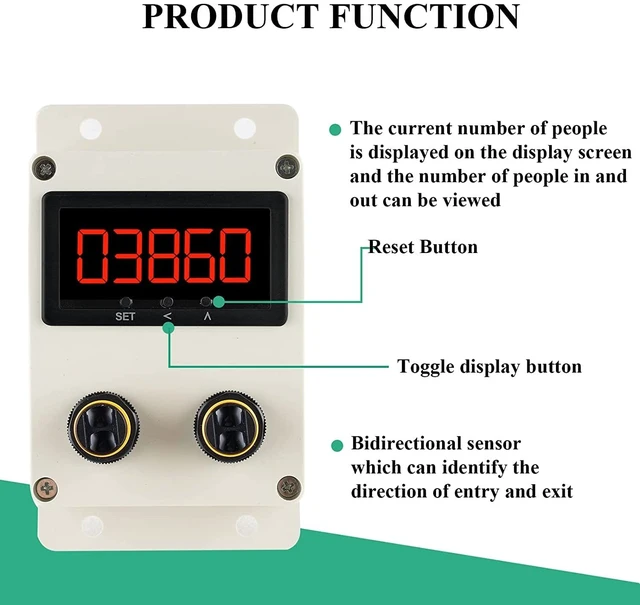Alt view image 3 of 6 - Bidirectional People Counter, Digital 0-99999, IR Sensor, 100-240V