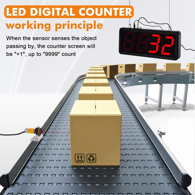 Alt view image 7 of 7 - 4" Digital LED Counter, 9999 IR Sensor for Conveyor Belt Counting