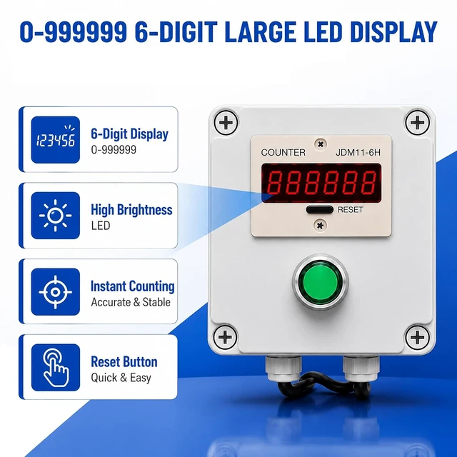 Alt view image 3 of 7 - 6-Digit Digital LED Counter, 0-999999 with Proximity Switch Sensor