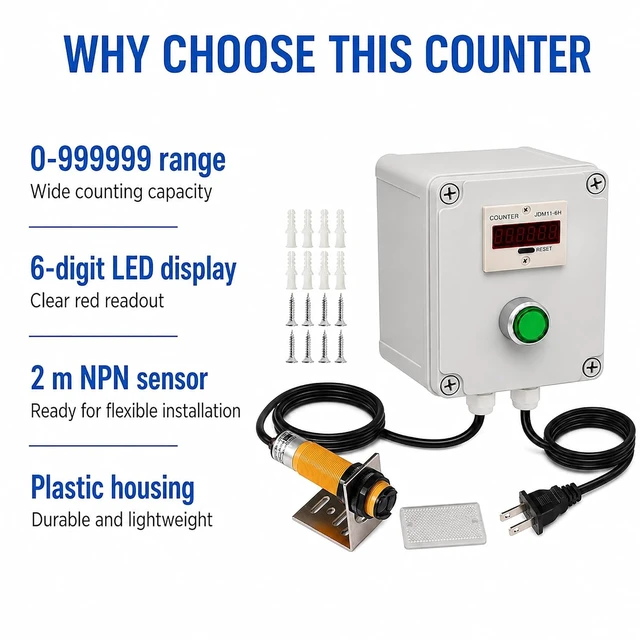 Alt view image 4 of 7 - 6-Digit Digital LED Counter, 0-999999 with Proximity Switch Sensor