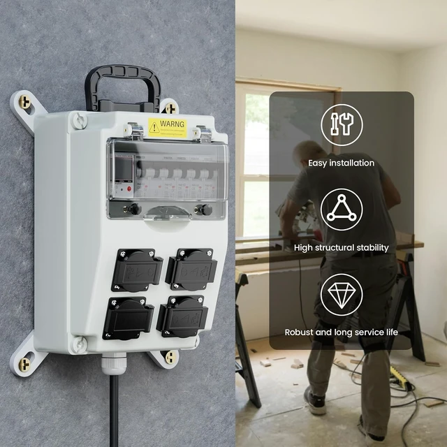 Alt view image 2 of 7 - 110V 63A Power Distribution Box with Circuit Breaker