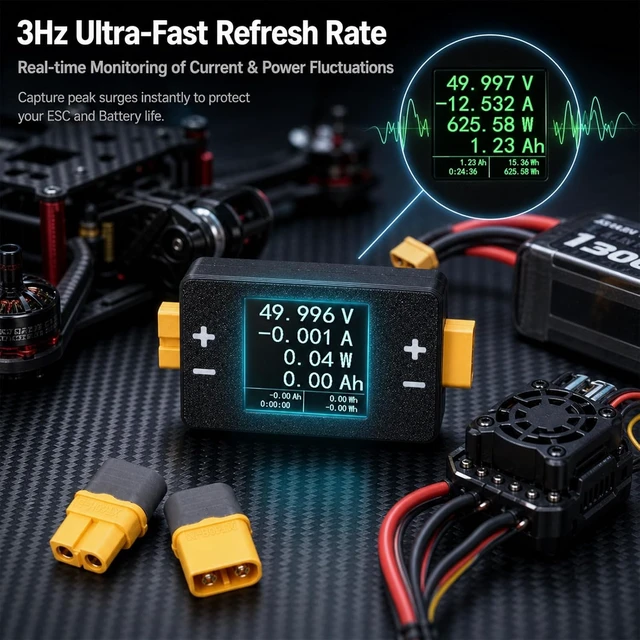Alt view image 4 of 7 - Digital Power Meter, 8-150V 25A/50A Battery Tester for XT60, RC LiPo Discharge Monitor
