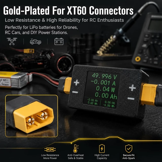 Alt view image 5 of 7 - Digital Power Meter, 8-150V 25A/50A Battery Tester for XT60, RC LiPo Discharge Monitor
