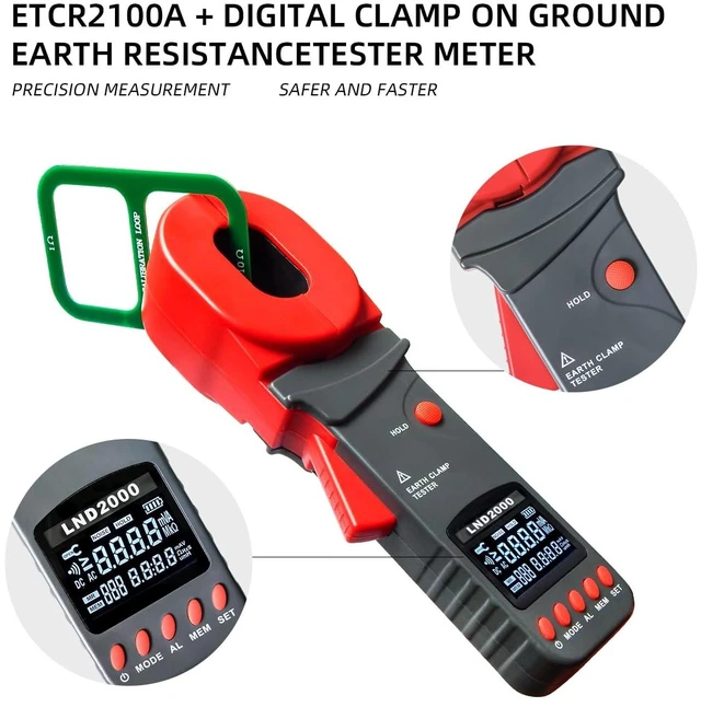 Alt view image 4 of 6 - 0.01-200 Clamp Ground Resistance Meter, Handheld Digital Earth Tester