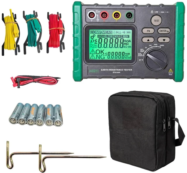 Main image of Digital Ground Resistance Tester, 0.03-2000 Soil Resistivity Meter with Backlit LCD & Auto Test