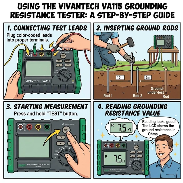 Alt view image 6 of 7 - Digital Ground Resistance Tester, 0.03-2000 Soil Resistivity Meter with Backlit LCD & Auto Test