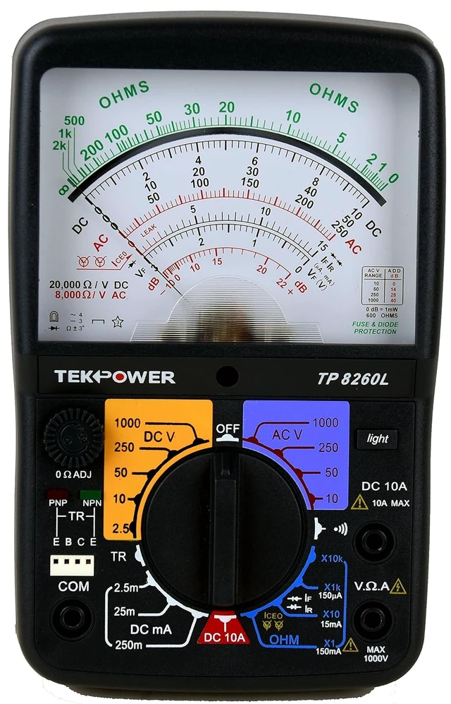Alt view image 2 of 7 - TP8260L Analog Multimeter with Backlight & Transistor Check Dock