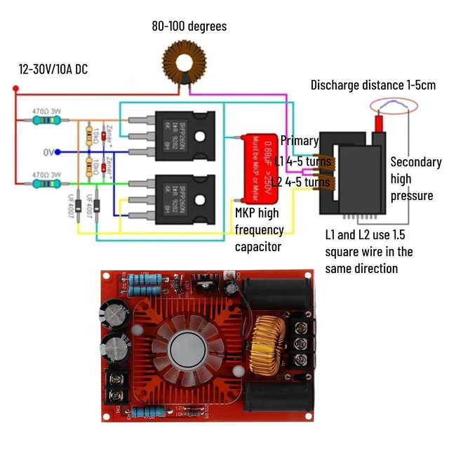 Alt view image 3 of 7 - 12V-30V ZVS Driver Module, High Voltage Generator with Flyback Transformer for Induction Heating