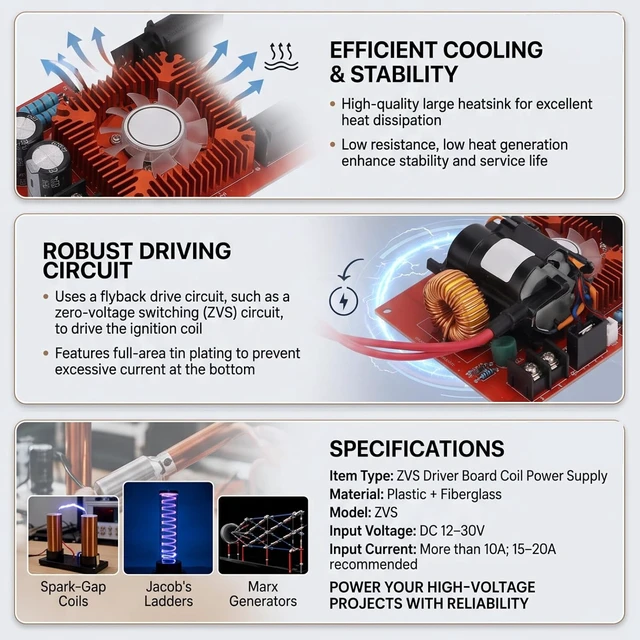 Alt view image 7 of 7 - 12V-30V ZVS Driver Module, High Voltage Generator with Flyback Transformer for Induction Heating