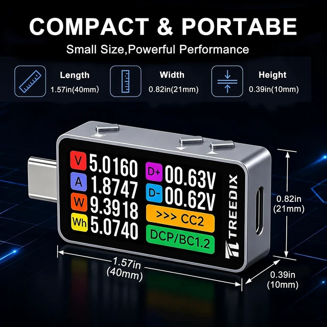 Alt view image 6 of 7 - USB-C Power Meter Tester, 4-32V 0-6A, PD3.1 with E-Marker