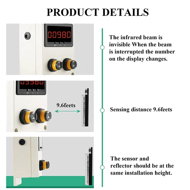 Alt view image 4 of 6 - Bidirectional People Counter, Digital 0-99999, IR Sensor, 100-240V