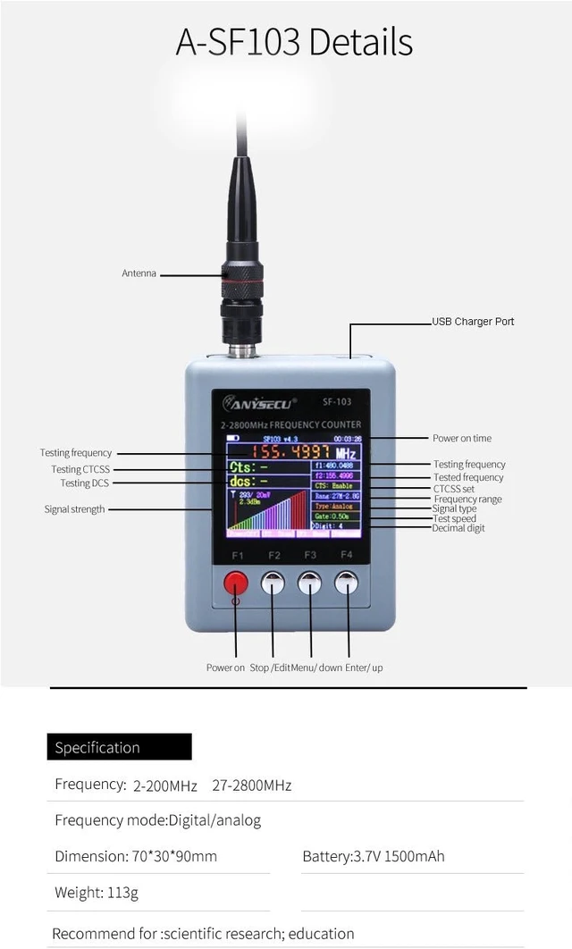 Alt view image 3 of 5 - Portable Frequency Counter, 2MHz-2.8GHz for Two-Way Radio (SF-103)