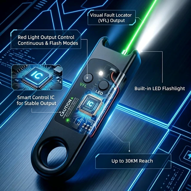 Alt view image 2 of 7 - 30KM Visual Fault Locator, Portable Green Light Tester for SC/FC/ST/LC