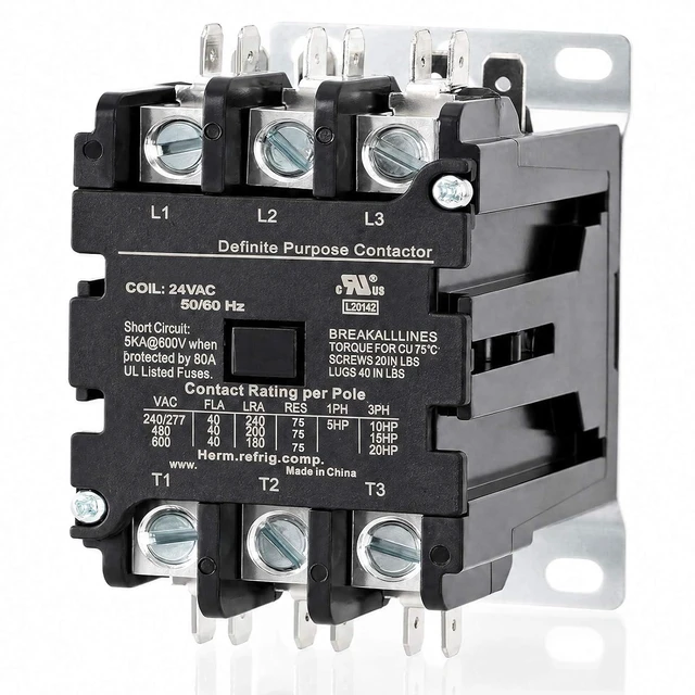 Main image of 3-Pole 60 Amp Contactor, 24VAC Coil, UL 60335 HVAC Definite Purpose