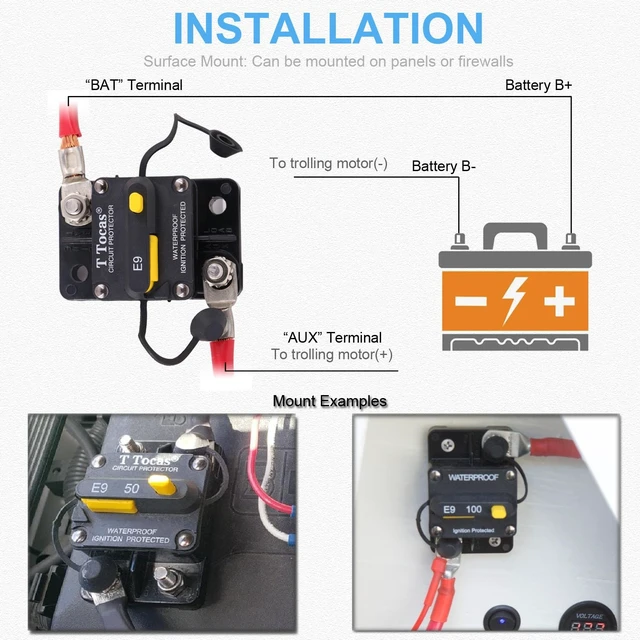 Alt view image 4 of 7 - 250A Marine Battery Switch Circuit Breaker, 3/8"-16 Stud, UL
