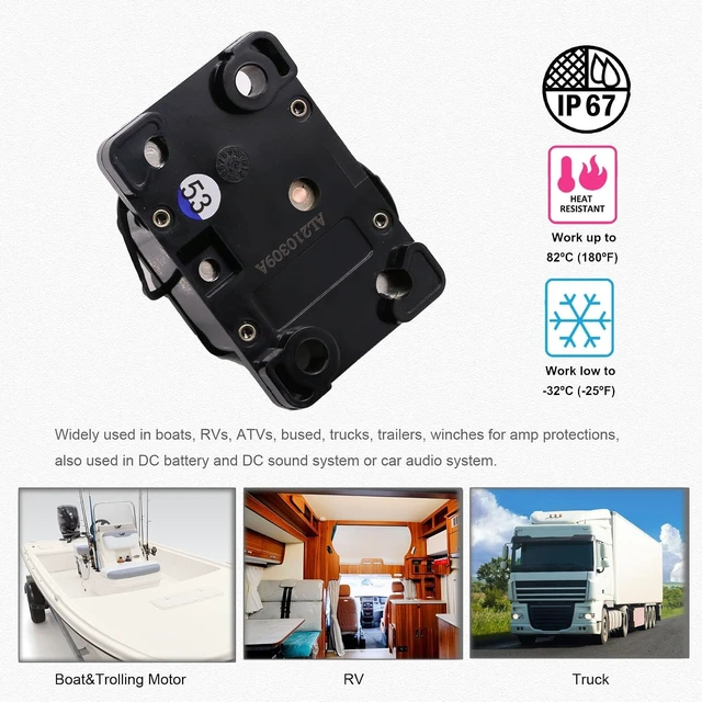 Alt view image 6 of 7 - 250A Marine Battery Switch Circuit Breaker, 3/8"-16 Stud, UL
