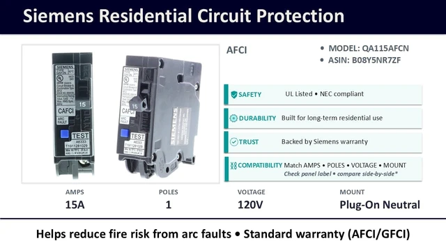 Alt view image 5 of 5 - 15 Amp 1-Pole AFCI Plug-On Neutral Circuit Breaker