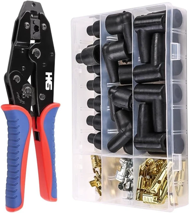 Main image of Spark Plug Wire Crimping Kit with Ratcheting Crimper, 24 Terminals & Boots, up to 8.5mm