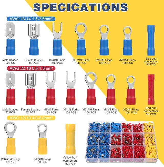 Alt view image 2 of 7 - 1700-Piece Electrical Wire Connector Kit, Mixed Crimp Terminals