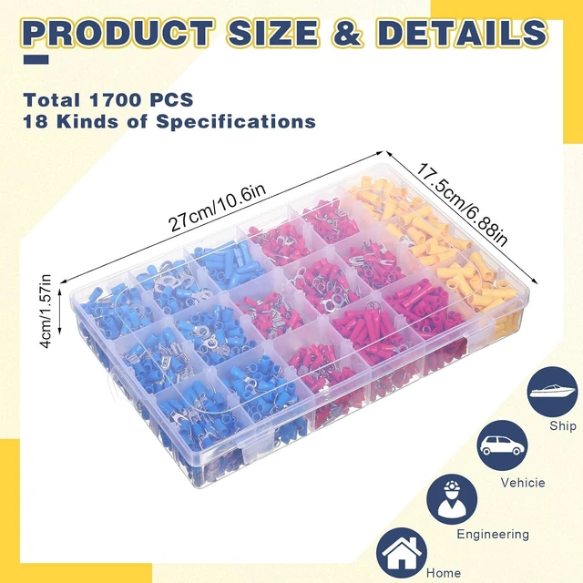 Alt view image 6 of 7 - 1700-Piece Electrical Wire Connector Kit, Mixed Crimp Terminals