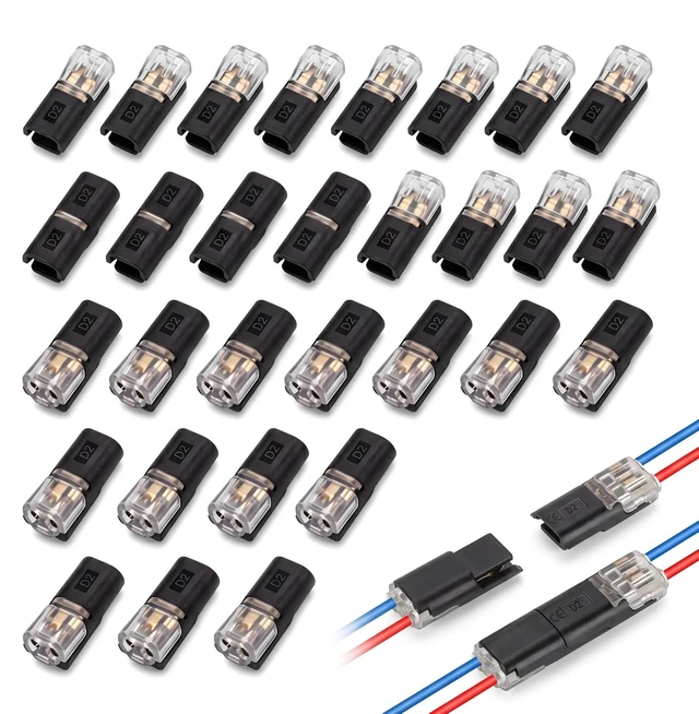 Main image of 200-Pack 2-Pin No-Strip Plug-in Connectors, Solderless Quick Connect for Strip Lights & DIY