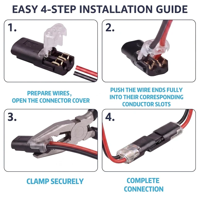 Alt view image 4 of 5 - 200-Pack 2-Pin No-Strip Plug-in Connectors, Solderless Quick Connect for Strip Lights & DIY