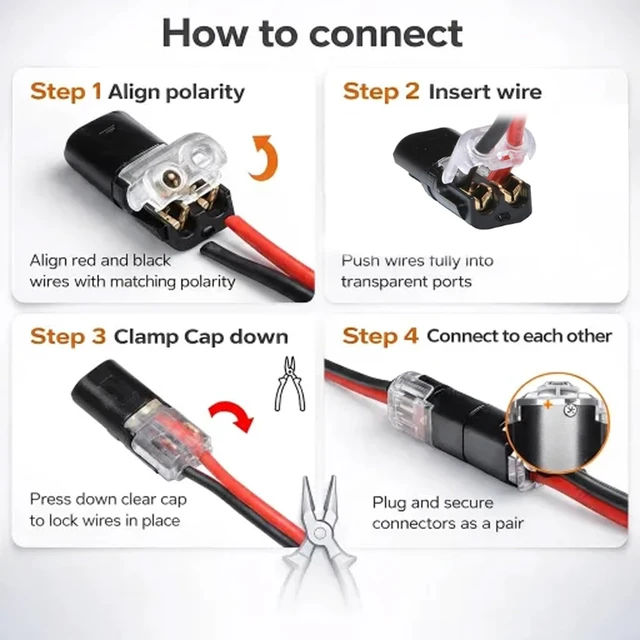Alt view image 5 of 7 - 100-Pack No-Tool No-Strip Locking Wire Connectors for Solid & Stranded, Quick Splice