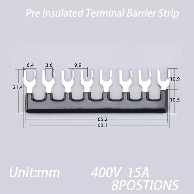 Alt view image 3 of 7 - 8-Set 8-Position Dual Row Terminal Block, 600V 15A Screw Strip with Cover & Fork Connectors
