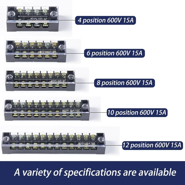 Alt view image 7 of 7 - 8-Set 8-Position Dual Row Terminal Block, 600V 15A Screw Strip with Cover & Fork Connectors