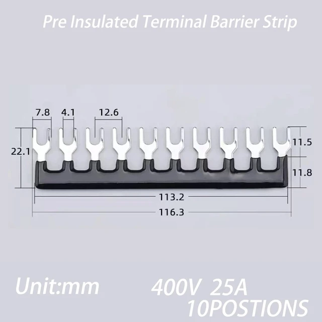 Alt view image 3 of 7 - 8-Set 10-Position Dual Row Terminal Block, 600V 25A Screw Strip with Cover & Fork Connectors