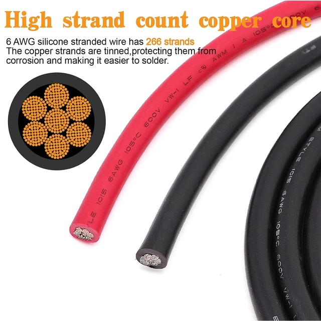 Alt view image 2 of 7 - 13.1FT 6 AWG OFC Battery Cable, Tinned Oxygen-Free Copper