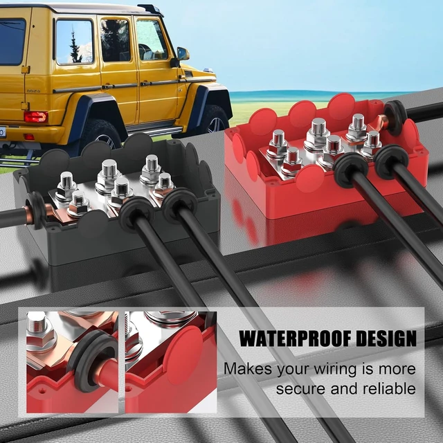 Alt view image 3 of 6 - 500A Waterproof Bus Bar, 2x M10 + 4x M8 Studs, 48V DC with Cover for Marine & Automotive